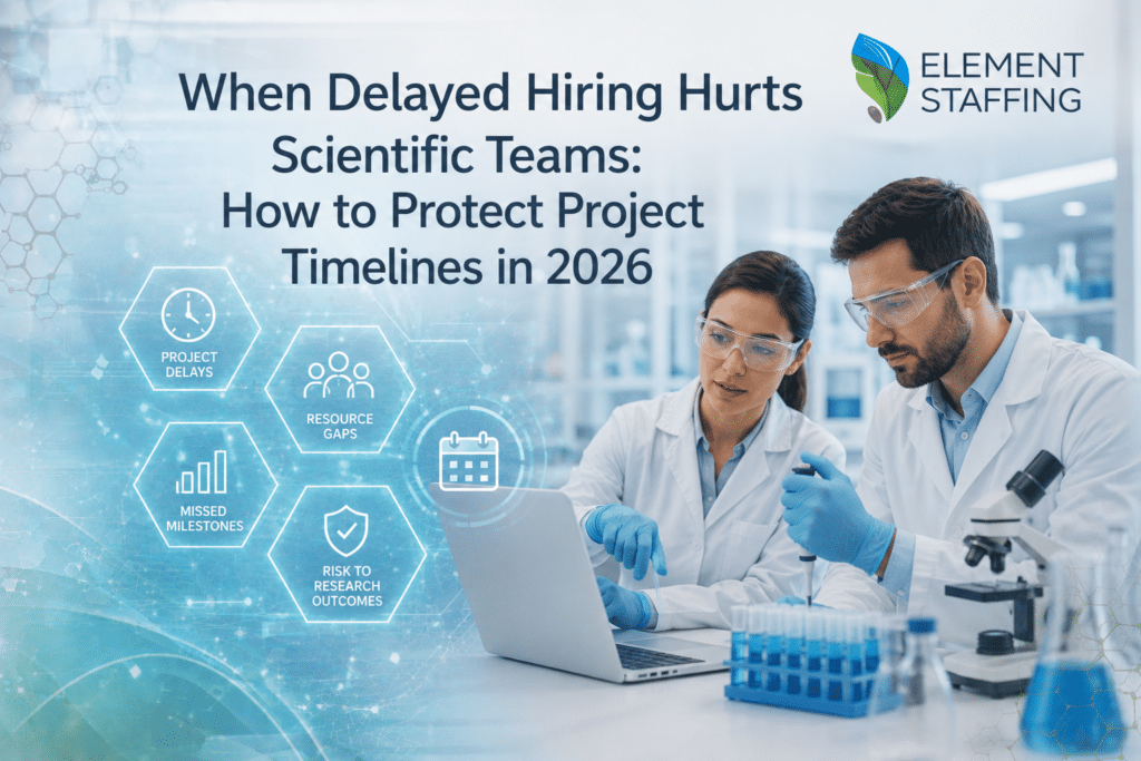 scientific team reviewing project timelines affected by delayed hiring